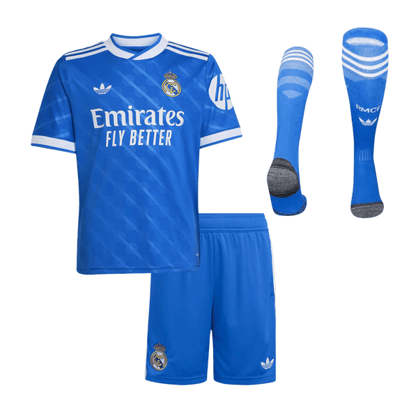 Kid's Real Madrid Third Away Soccer Jersey Kit(Jersey+Shorts+Socks)  25/26 Blue - Football Shirt | SmartJerseys | Official Quality