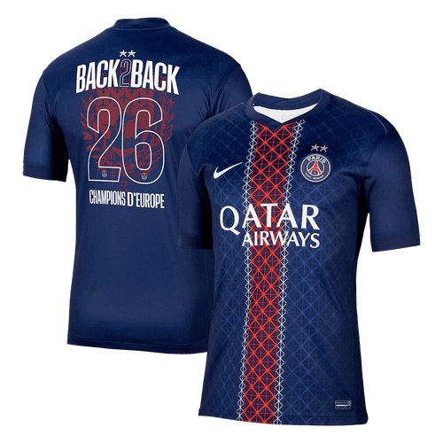 2025/26 PSG Home Soccer Jersey Champions of Europe 2026 Print Navy - blue front view - SmartJerseys
