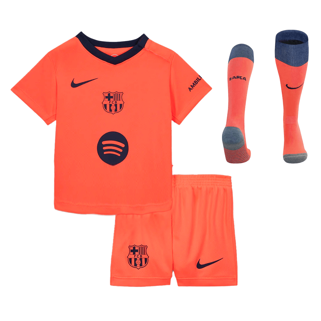 Kid's Barcelona Third Away Soccer Jersey Kit(Jersey+Shorts+Socks) 25/26 Orange - Football Shirt | SmartJerseys | Official Quality