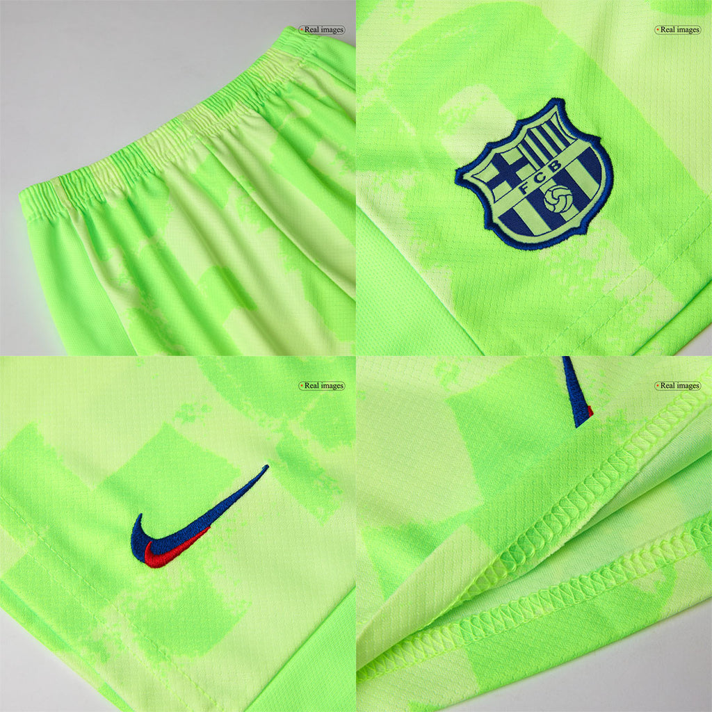 Camiseta de fútbol visitante del Barcelona 2024/25 para niños (camiseta y pantalón corto) - UCL (logotipo de Spotify sin texto)