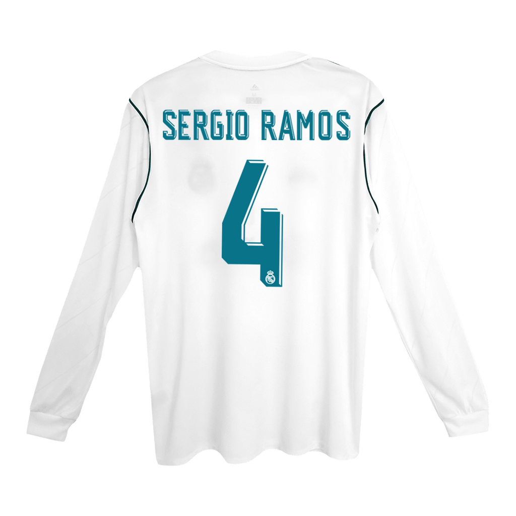Real Madrid SERGIO RAMOS #4 Home Soccer Jersey Retro 2017/18 - Long Sleeve - Football Shirt | SmartJerseys | Official Quality