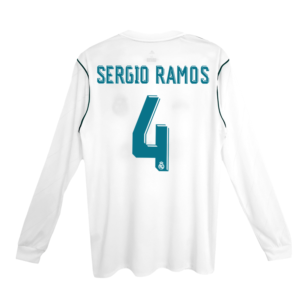 Real Madrid SERGIO RAMOS #4 Home Soccer Jersey Retro 2017/18 - Long Sleeve - Football Shirt | SmartJerseys | Official Quality