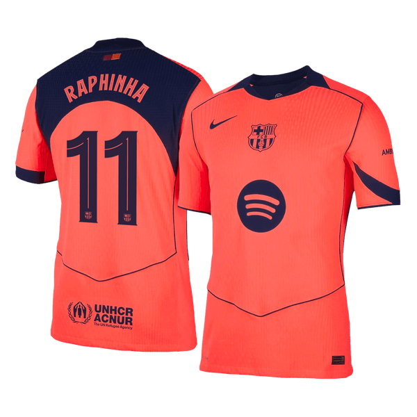 RAPHINHA #11 Authentic Barcelona Third Away Soccer Jersey 25/26 Orange- UCL - Football Shirt | SmartJerseys | Official Quality
