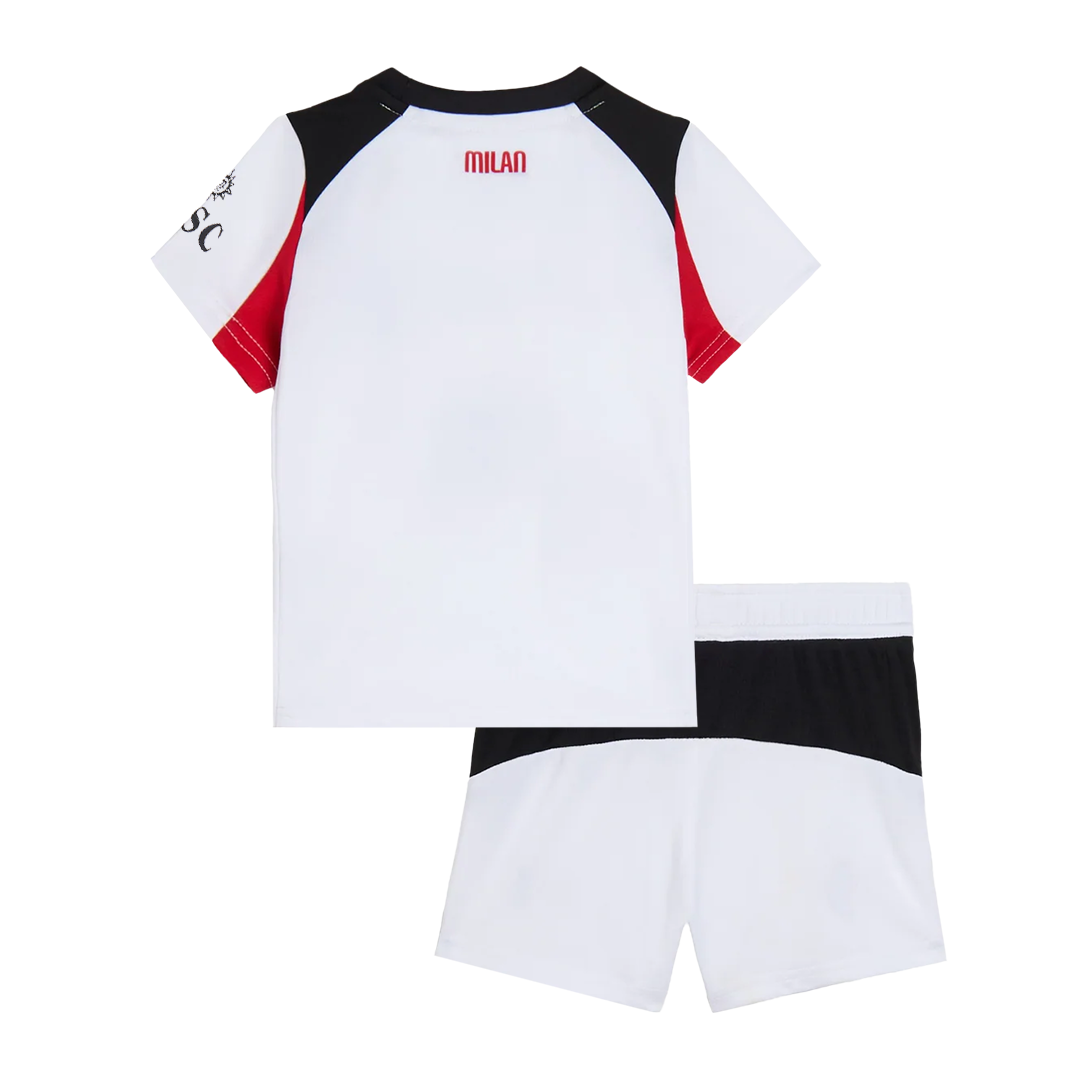 Camiseta de fútbol visitante del AC Milan para niño (camiseta y pantalón corto) 25/26 blanca
