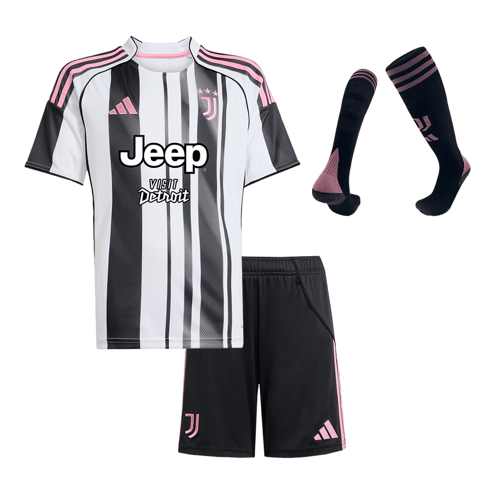Kid's Juventus Home Soccer Jersey Kit(Jersey+Shorts+Socks) 2025/26 Black&White - Football Shirt | SmartJerseys | Official Quality