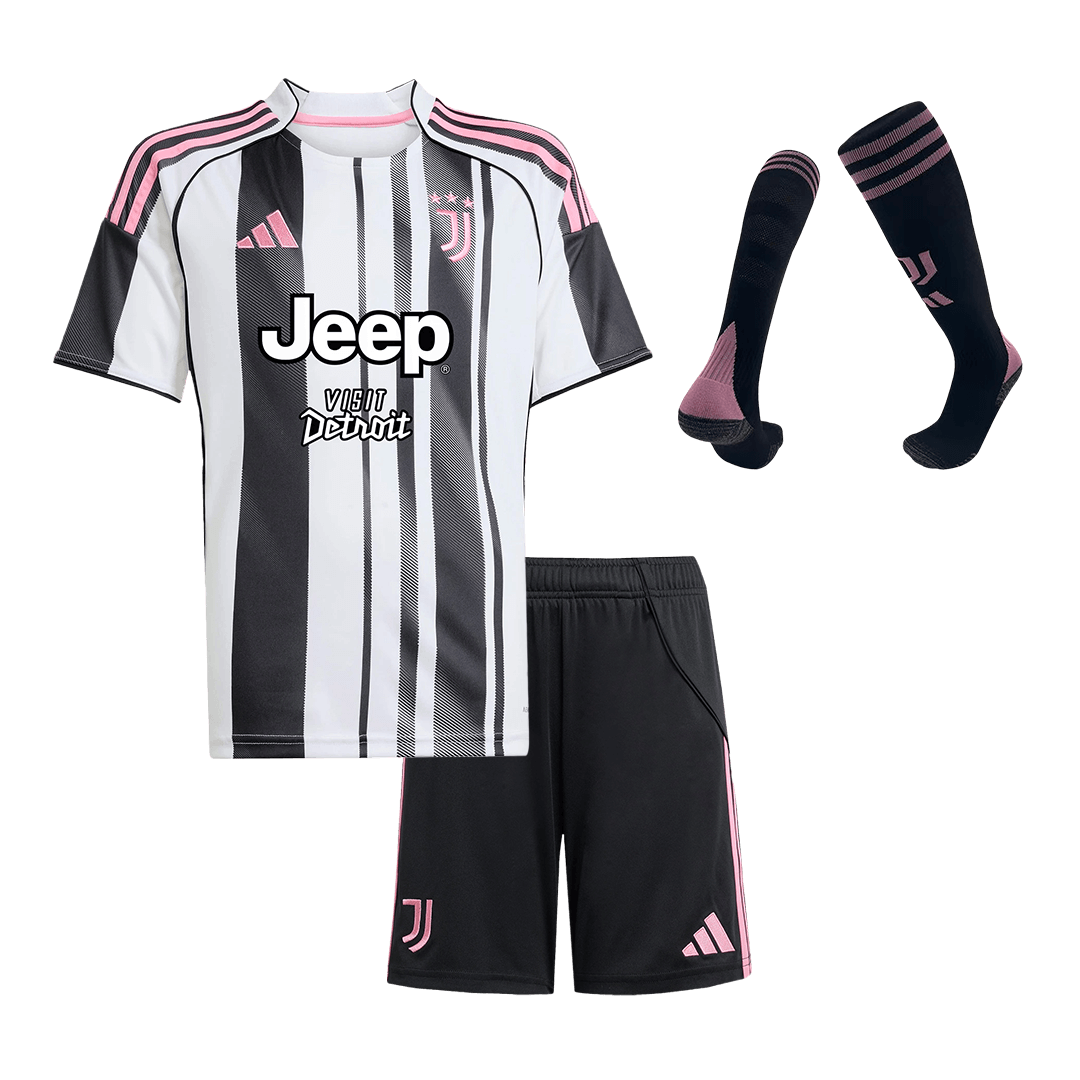 Kid's Juventus Home Soccer Jersey Kit(Jersey+Shorts+Socks) 2025/26 Black&White - Football Shirt | SmartJerseys | Official Quality