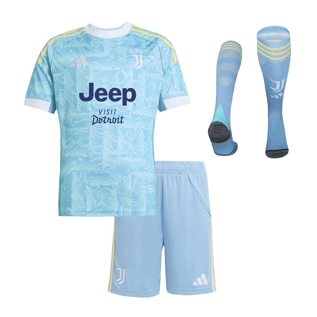 Kid's Juventus Away Soccer Jersey Kit(Jersey+Shorts+Socks)  25/26 Blue - Football Shirt | SmartJerseys | Official Quality