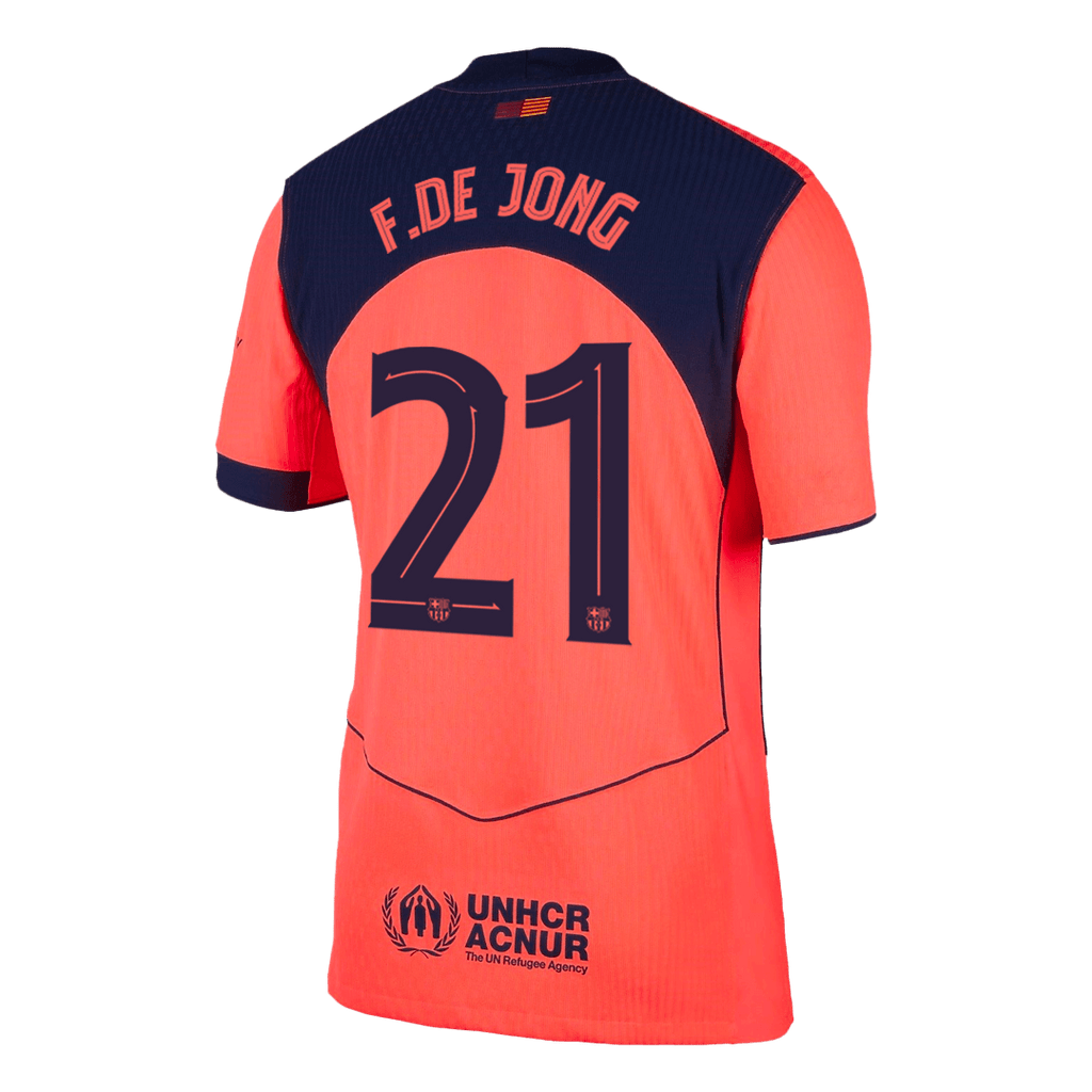 Camiseta de fútbol de visitante auténtica del Barcelona 25/26 de F.DE JONG #21, color naranja - UCL