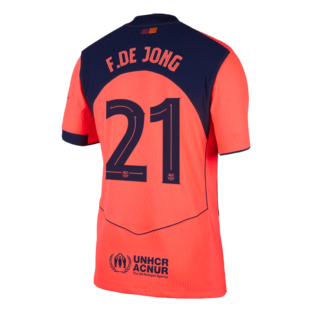 Camiseta de fútbol de visitante auténtica del Barcelona 25/26 de F.DE JONG #21, color naranja - UCL